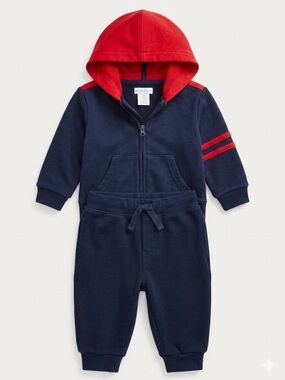 Polo by Ralph Lauren Navy and Red Infant Hooded Zip Sweatsuit - 6 months
